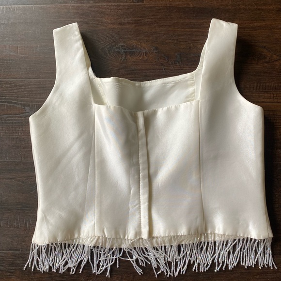 Vintage 1990’s ivory white silk beaded square neck crop top - Picture 2 of 5